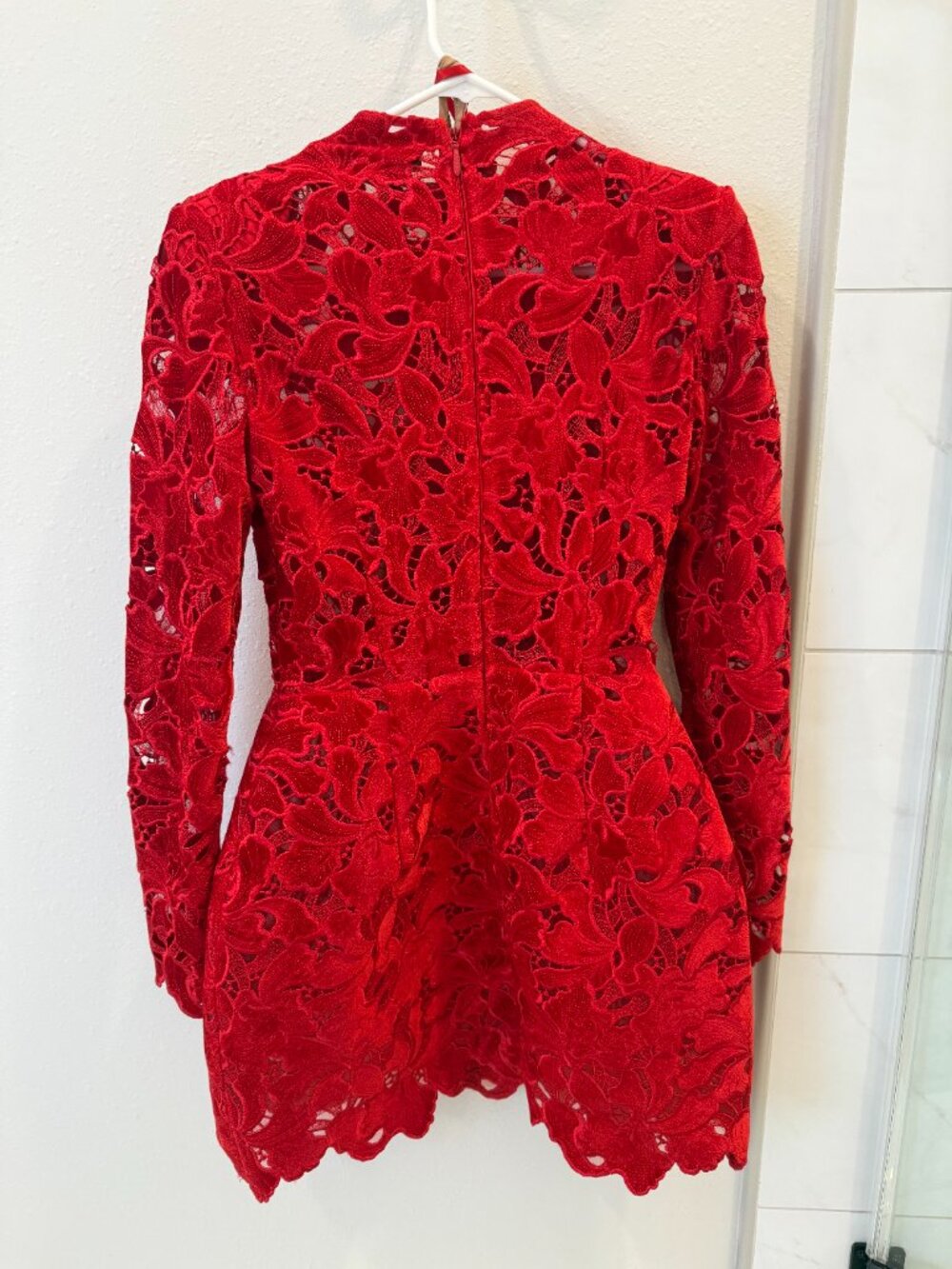NADINE MERABI Red Floral Lace Long-Sleeve Mini Dress - Picture 3 of 6